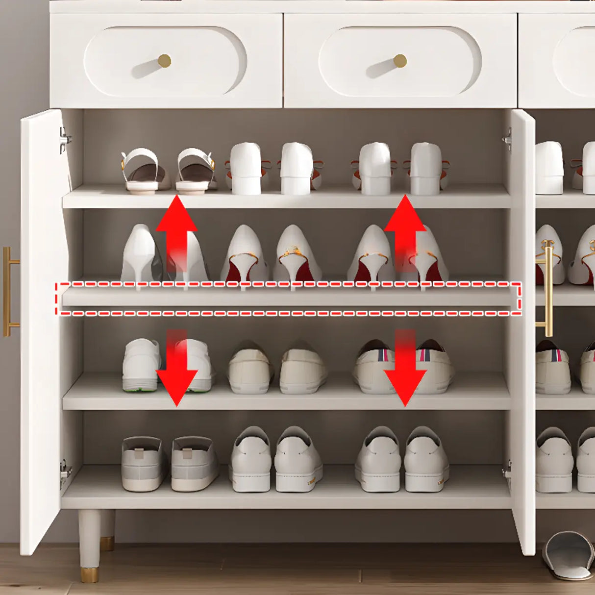 Modern Arch MDF Hallway White Medium Shoe Cabinet Image - 6