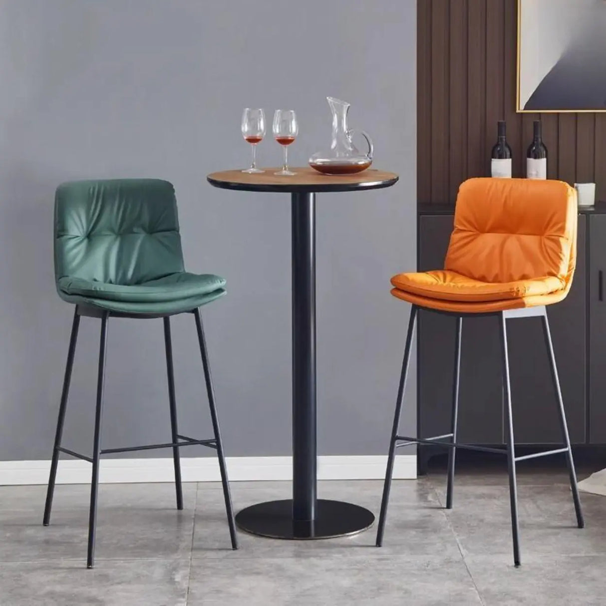 Modern Armless Leather Bar Stool with Padded Backrest Image - 1