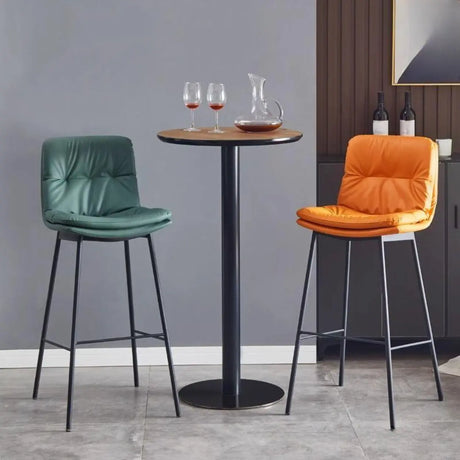Modern Armless Leather Bar Stool with Padded Backrest Image - 1