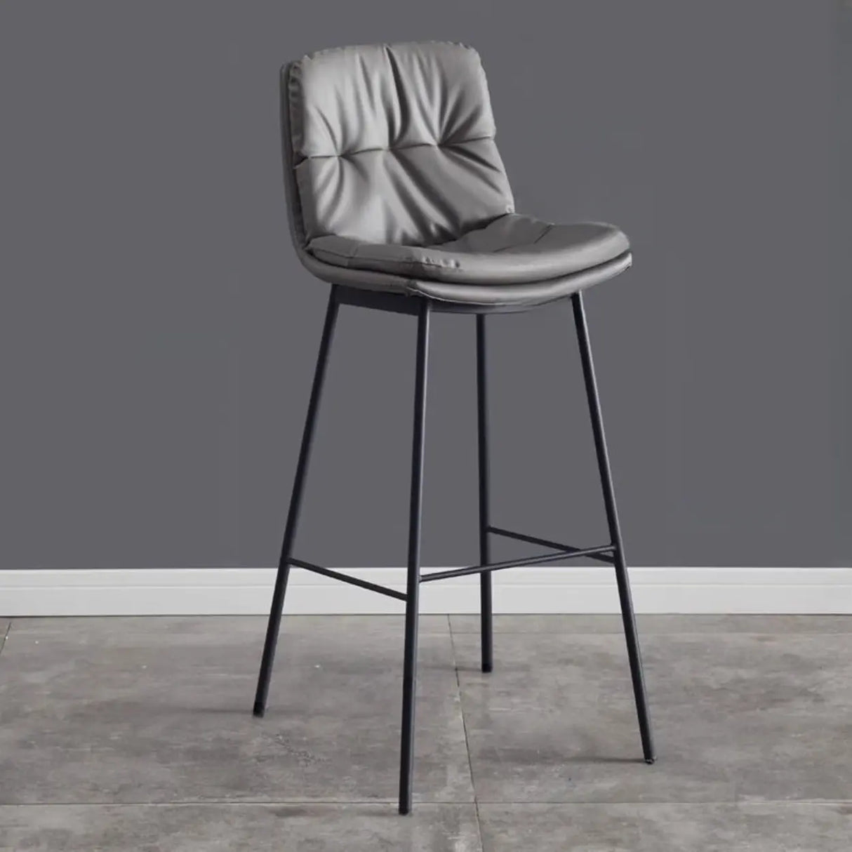 Modern Armless Leather Bar Stool with Padded Backrest Image - 11