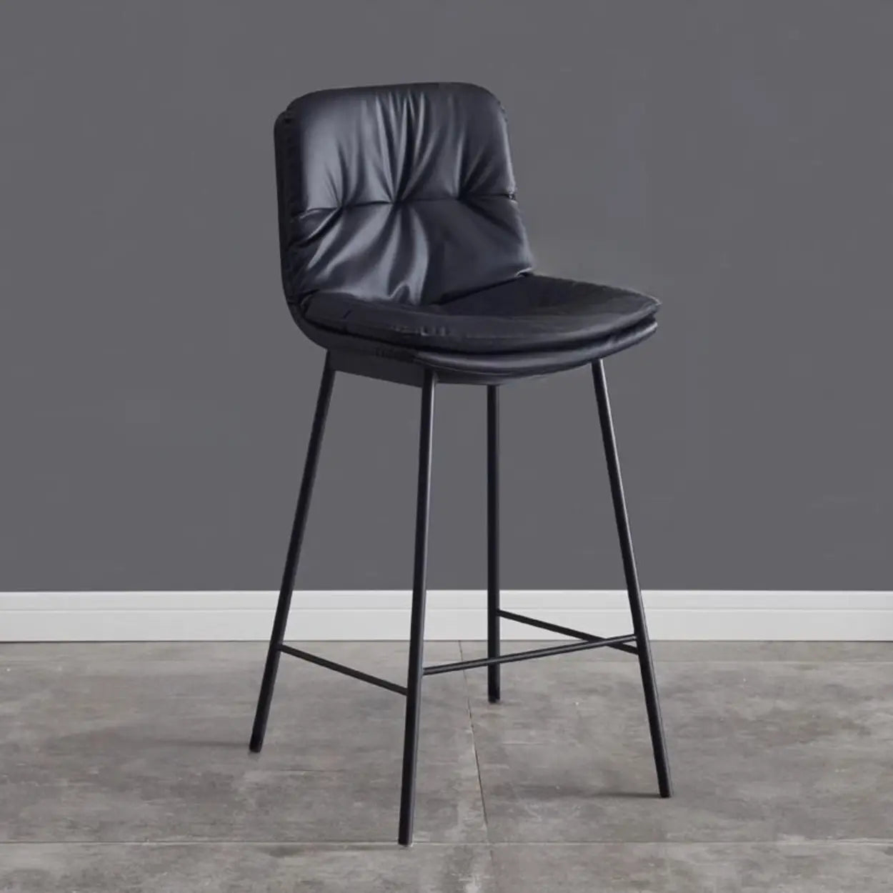 Modern Armless Leather Bar Stool with Padded Backrest Image - 14