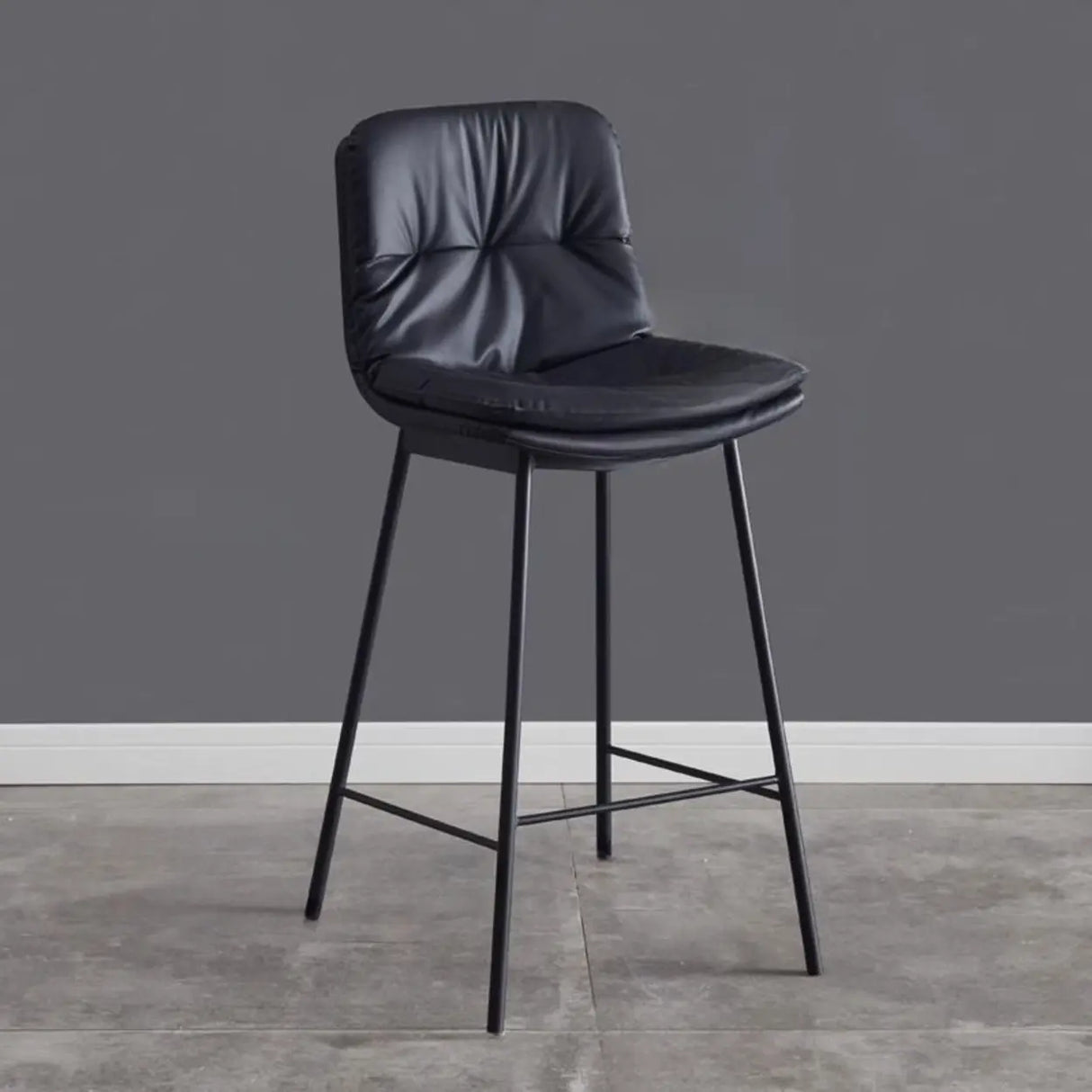Modern Armless Leather Bar Stool with Padded Backrest Image - 14