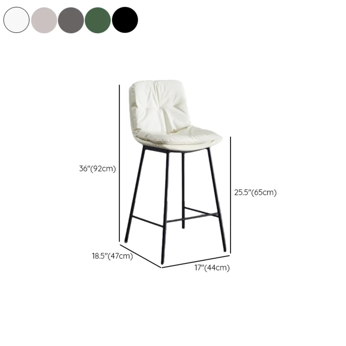 Modern Armless Leather Bar Stool with Padded Backrest