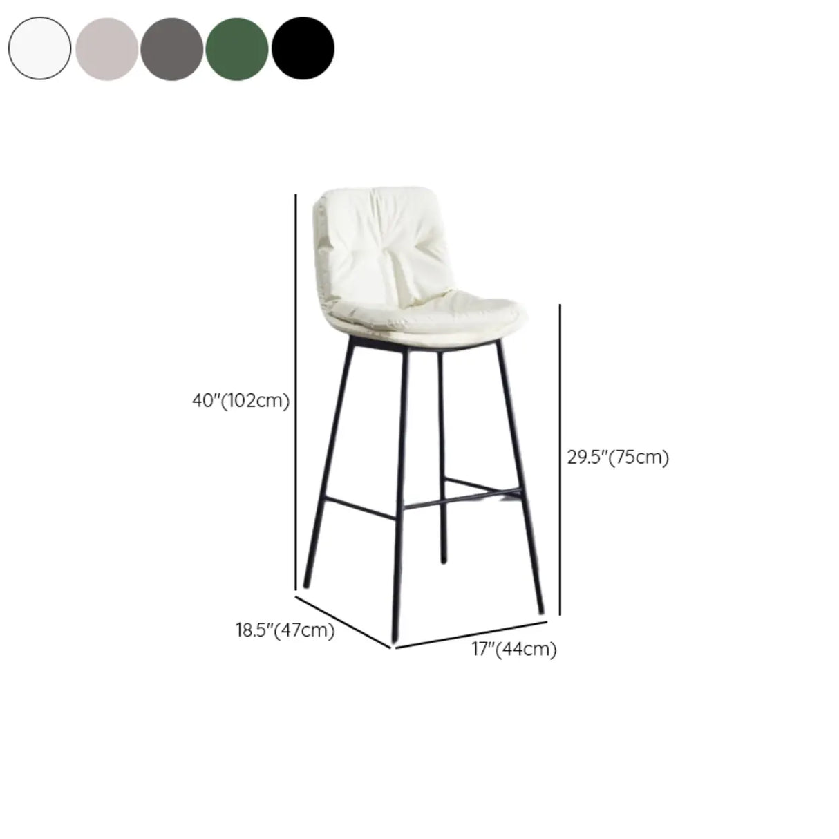 Modern Armless Leather Bar Stool with Padded Backrest Image - 16
