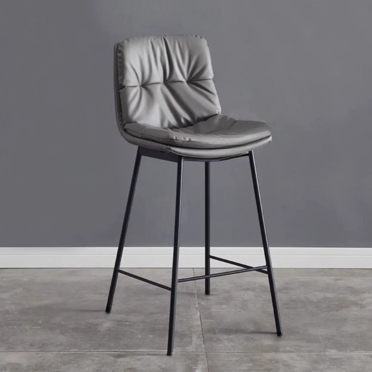 Modern Armless Leather Bar Stool with Padded Backrest Image - 3