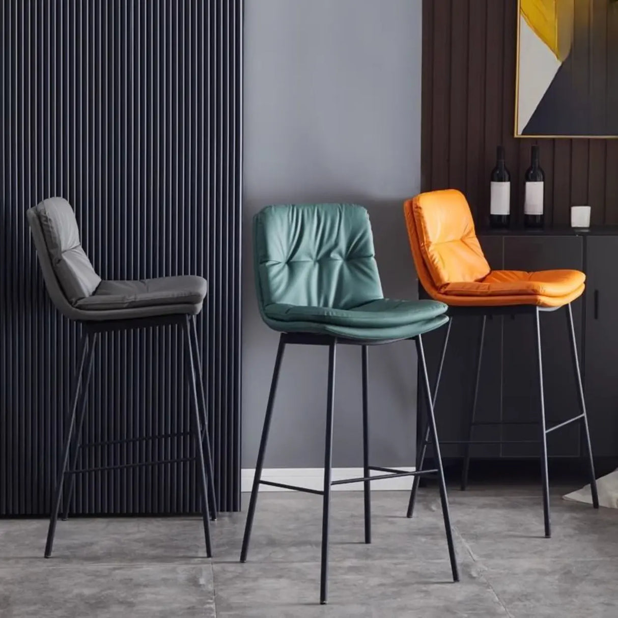 Modern Armless Leather Bar Stool with Padded Backrest Image - 4