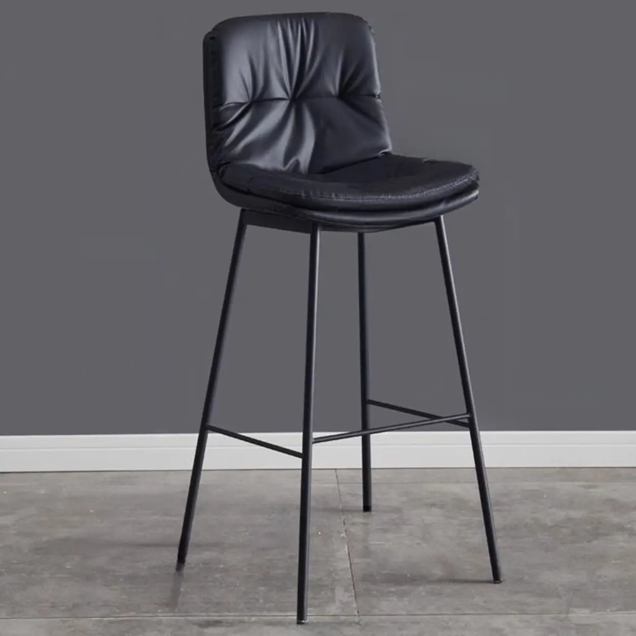 Modern Armless Leather Bar Stool with Padded Backrest Image - 7