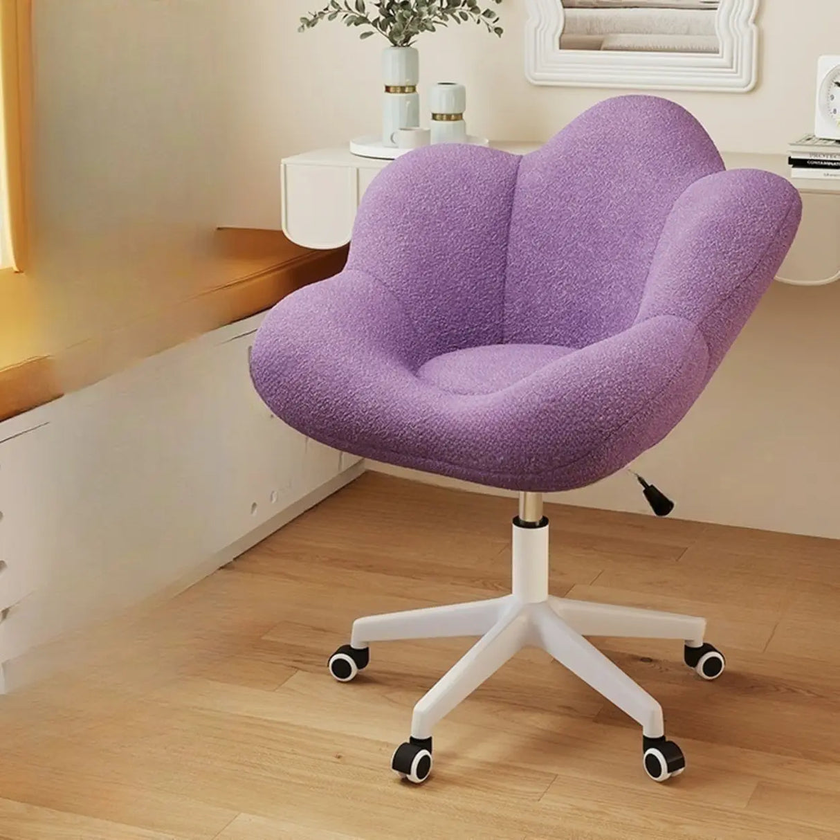 Modern Armless White Adjustable Cozy Swivel Office Chair Image - 23