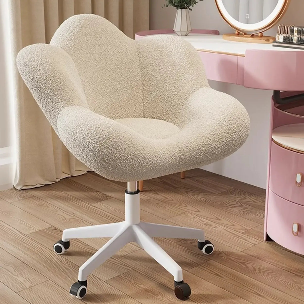 Modern Armless White Adjustable Cozy Swivel Office Chair Image - 3