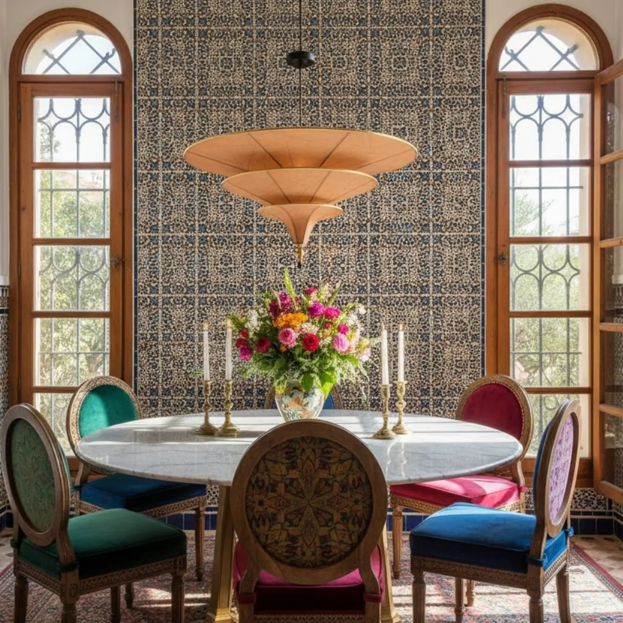 Modern Art Deco Parasol-Style Tiered Parchment Pendant Light