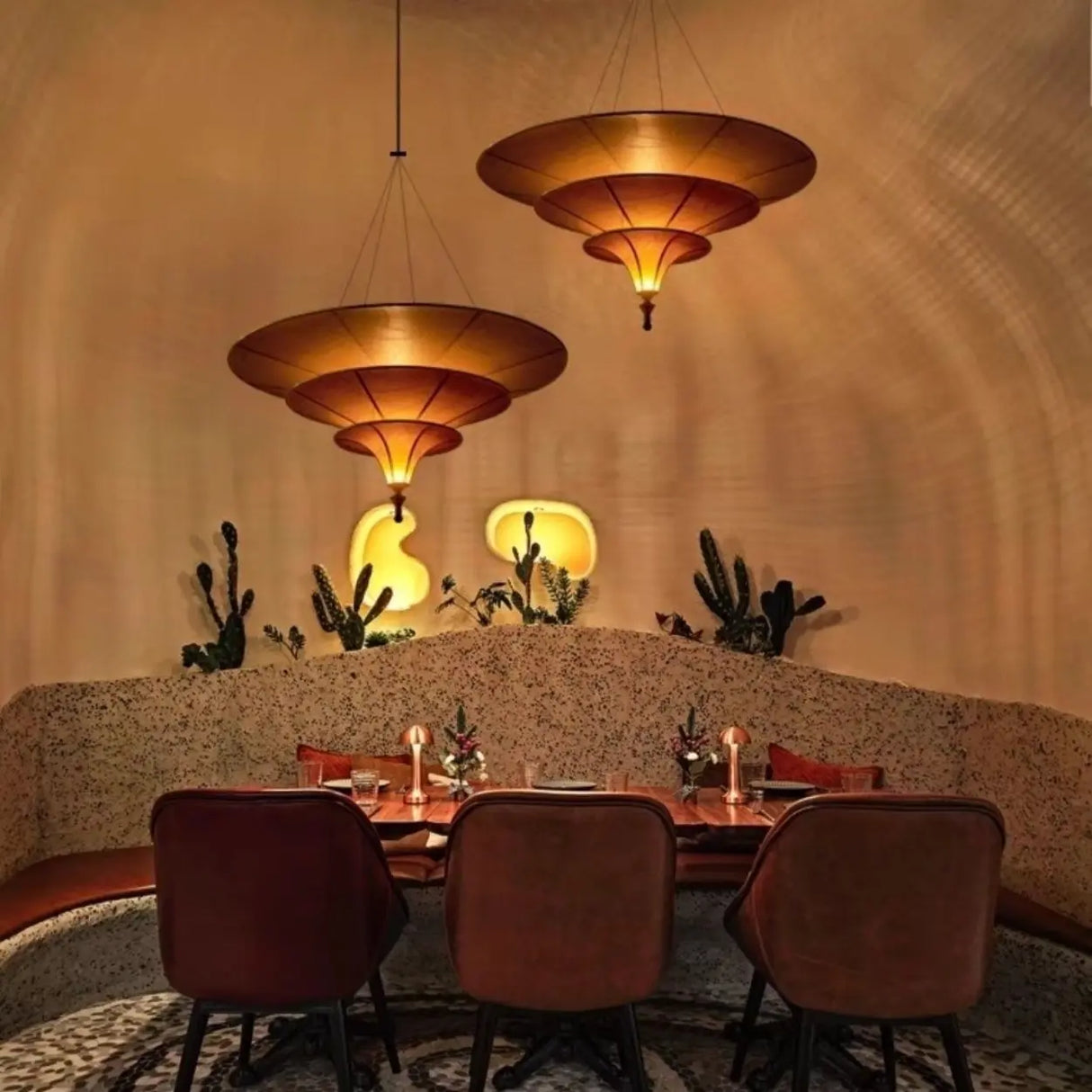 Modern Art Deco Parasol-Style Tiered Parchment Pendant Light Image - 2