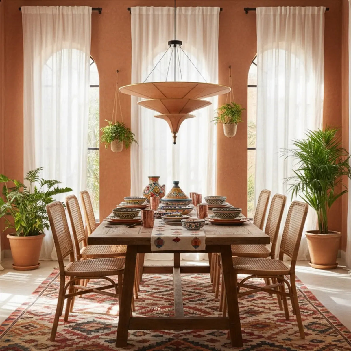 Modern Art Deco Parasol-Style Tiered Parchment Pendant Light Image - 4