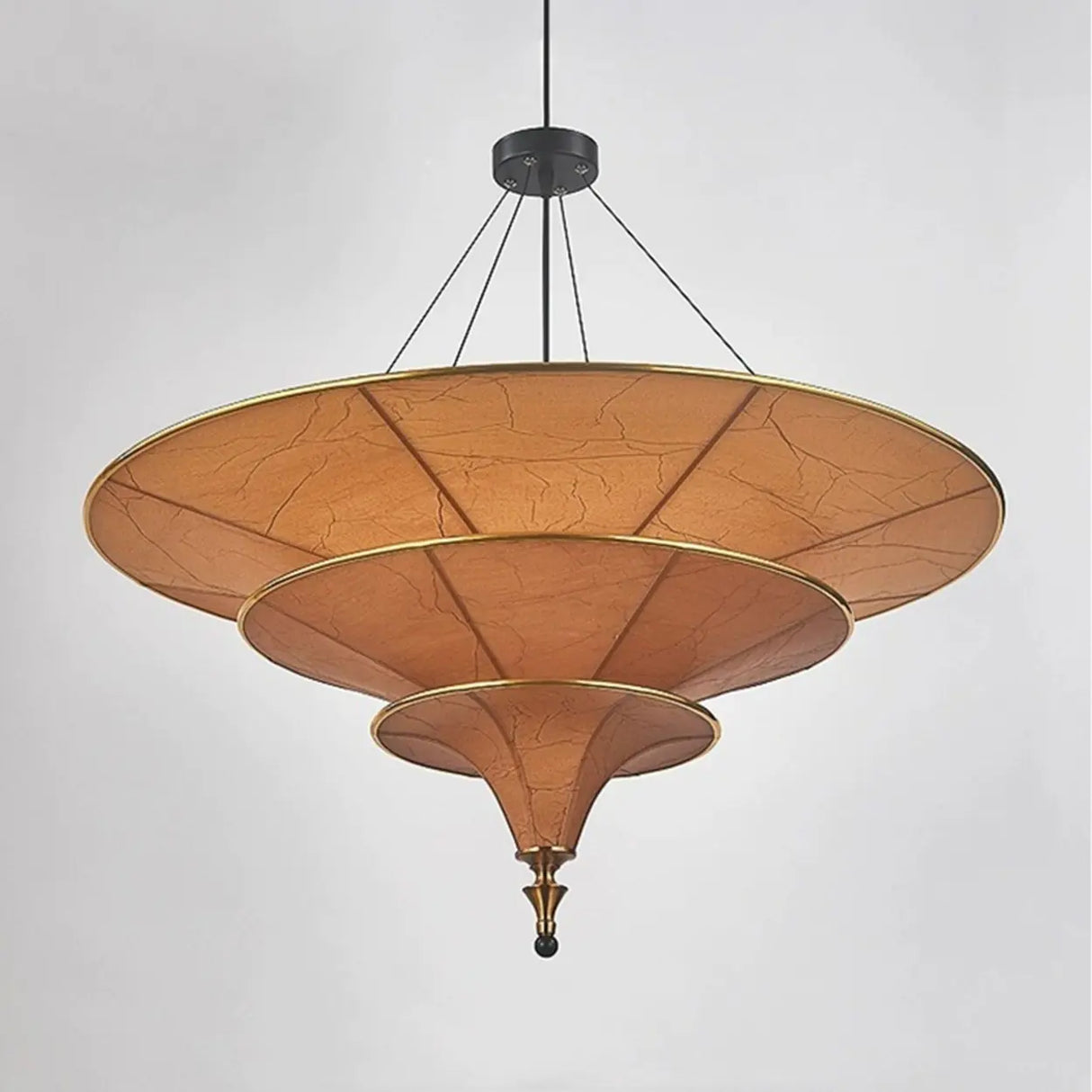 Modern Art Deco Parasol-Style Tiered Parchment Pendant Light Image - 5