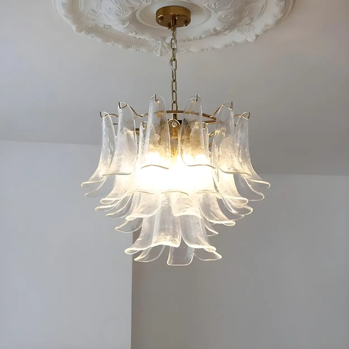 Modern Art Tiered Glass Flower Petal LED Chandelier Image - 1