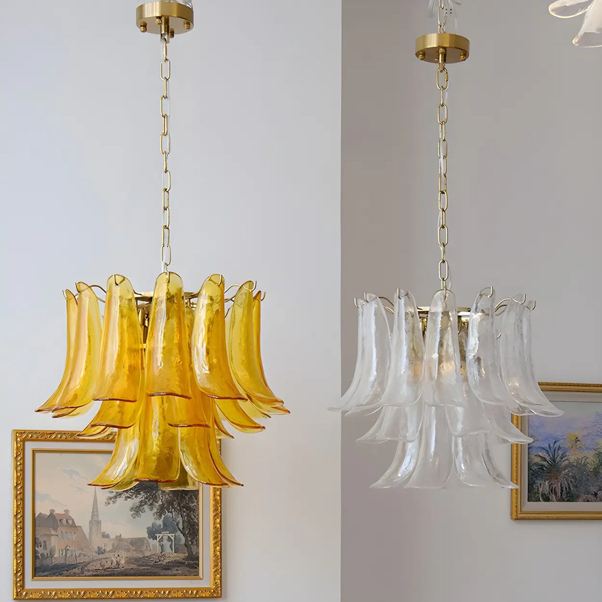 Modern Art Tiered Glass Flower Petal LED Chandelier Image - 2