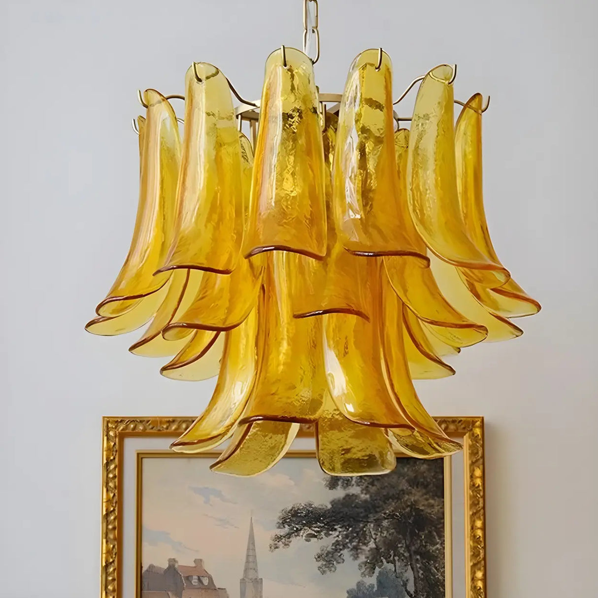 Modern Art Tiered Glass Flower Petal LED Chandelier Image - 3