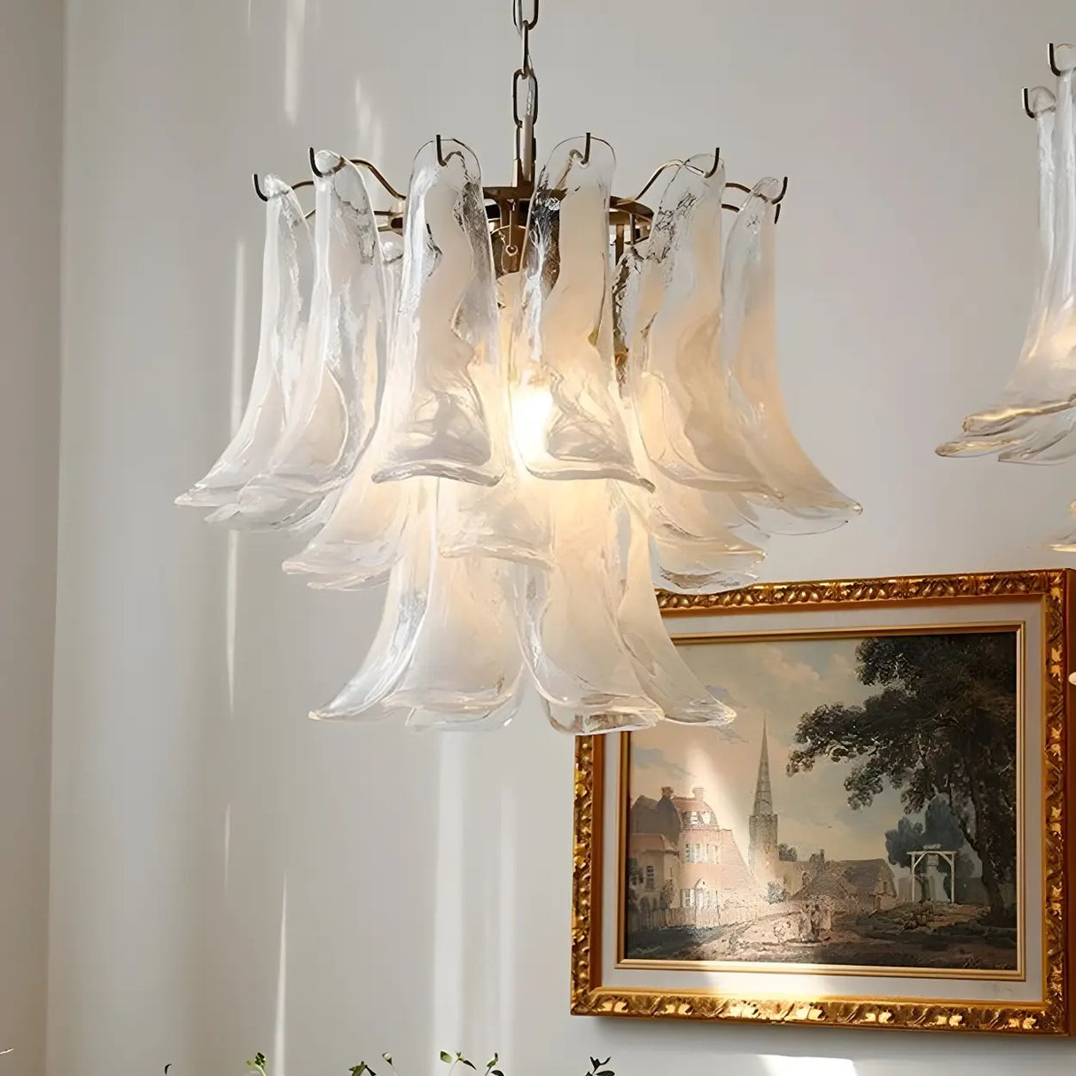 Modern Art Tiered Glass Flower Petal LED Chandelier Image - 4