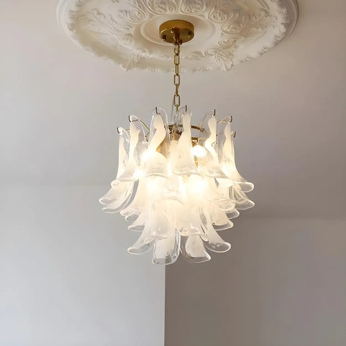 Modern Art Tiered Glass Flower Petal LED Chandelier Image - 5