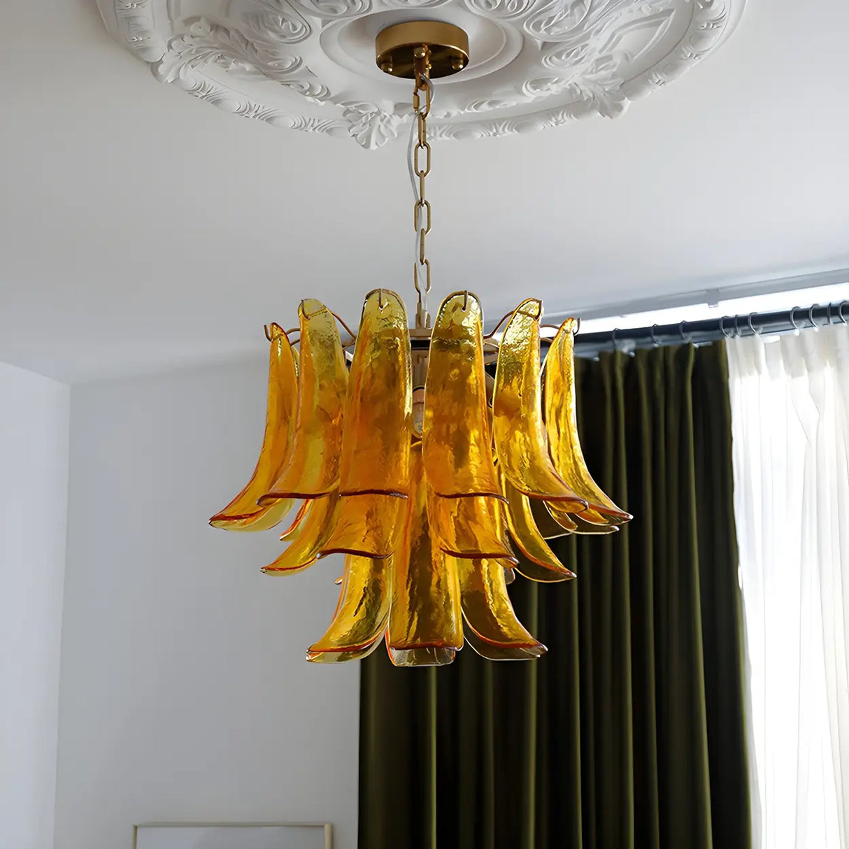 Modern Art Tiered Glass Flower Petal LED Chandelier Image - 6