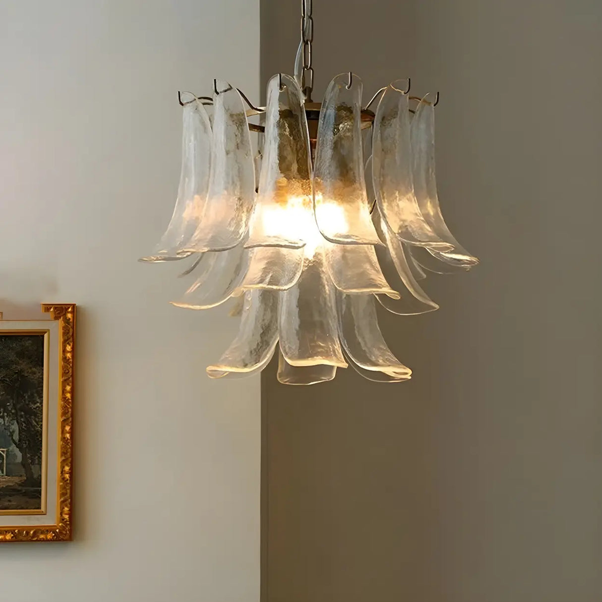 Modern Art Tiered Glass Flower Petal LED Chandelier Image - 8