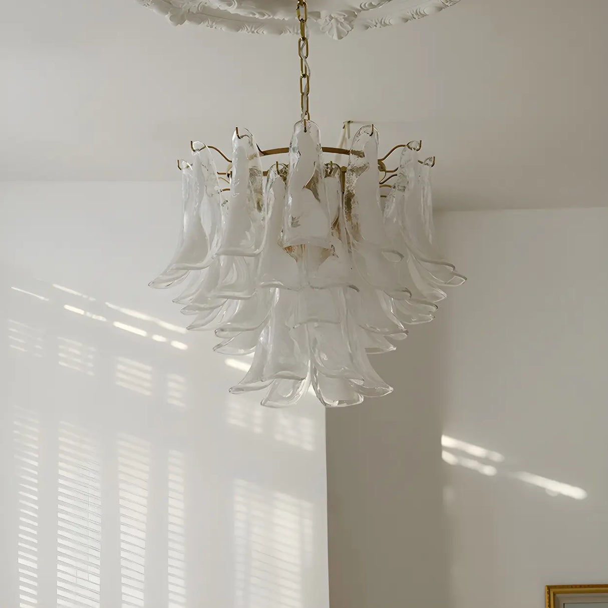 Modern Art Tiered Glass Flower Petal LED Chandelier Image - 9