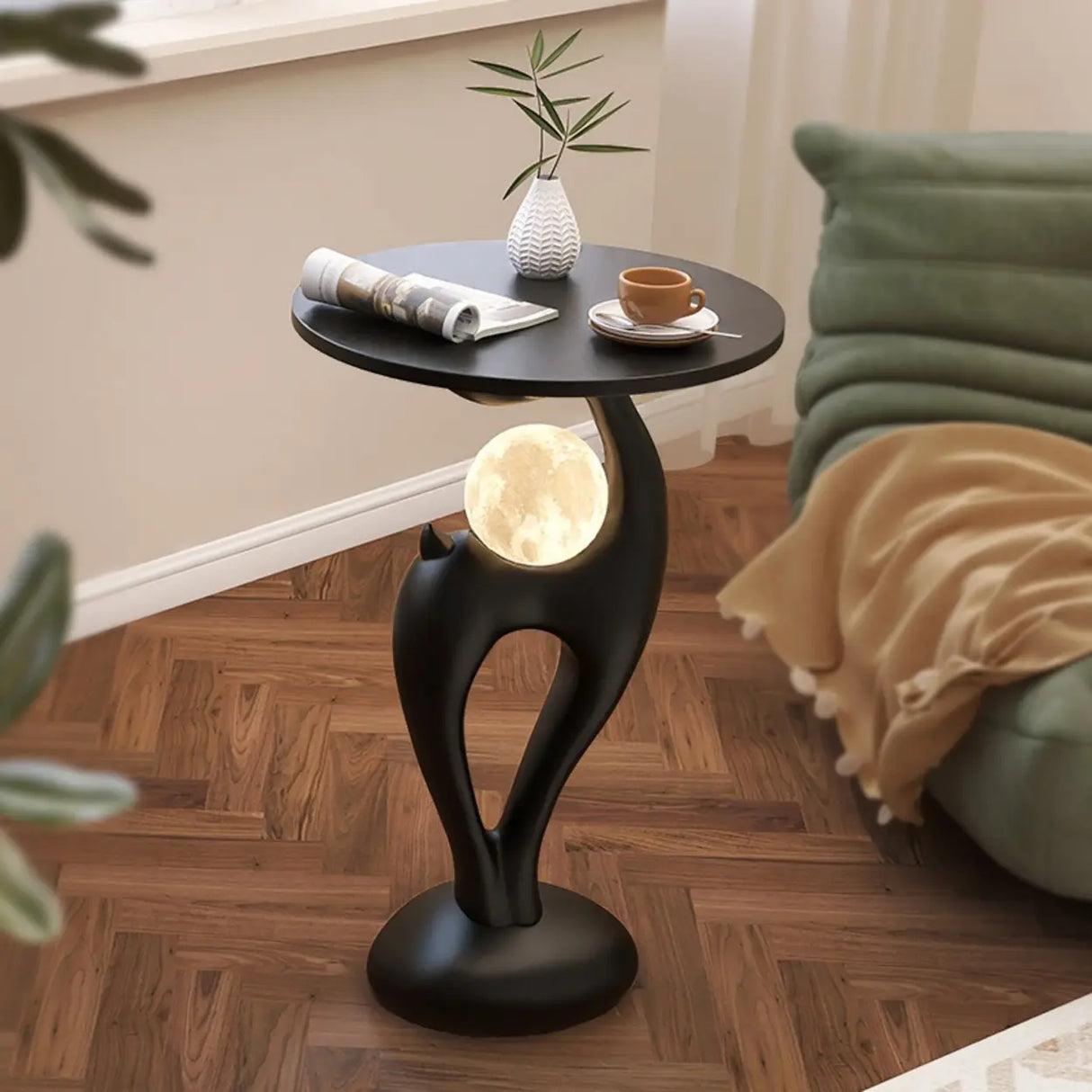 Modern Art Wood Sculptural Animal Side Table with Lighting Image - 1