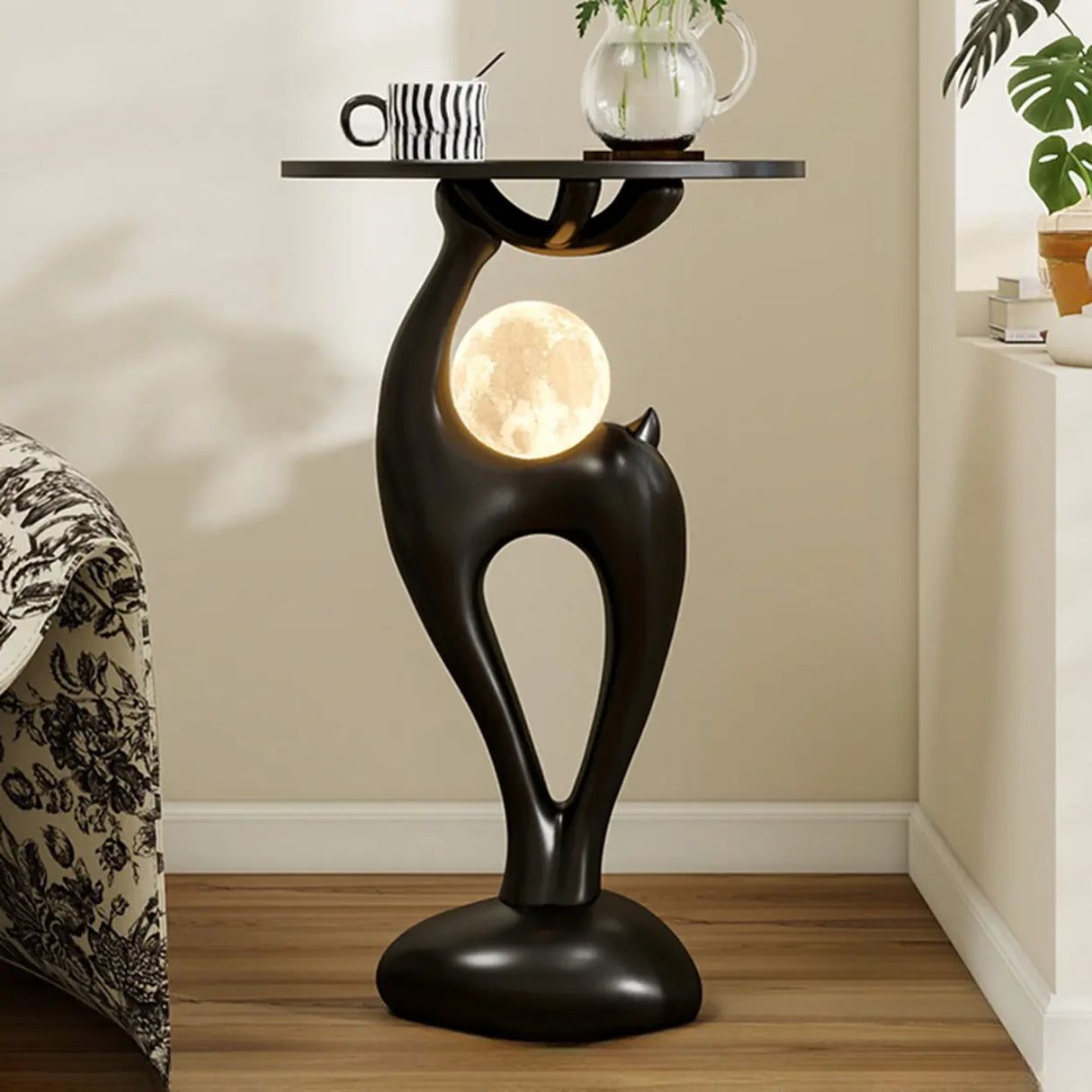 Modern Art Wood Sculptural Animal Side Table with Lighting Image - 2