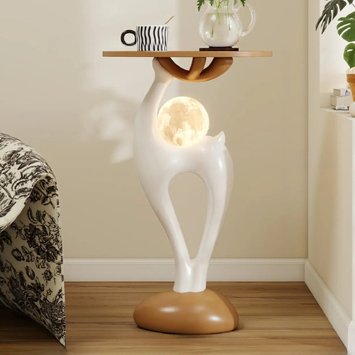 Modern Art Wood Sculptural Animal Side Table with Lighting Image - 3