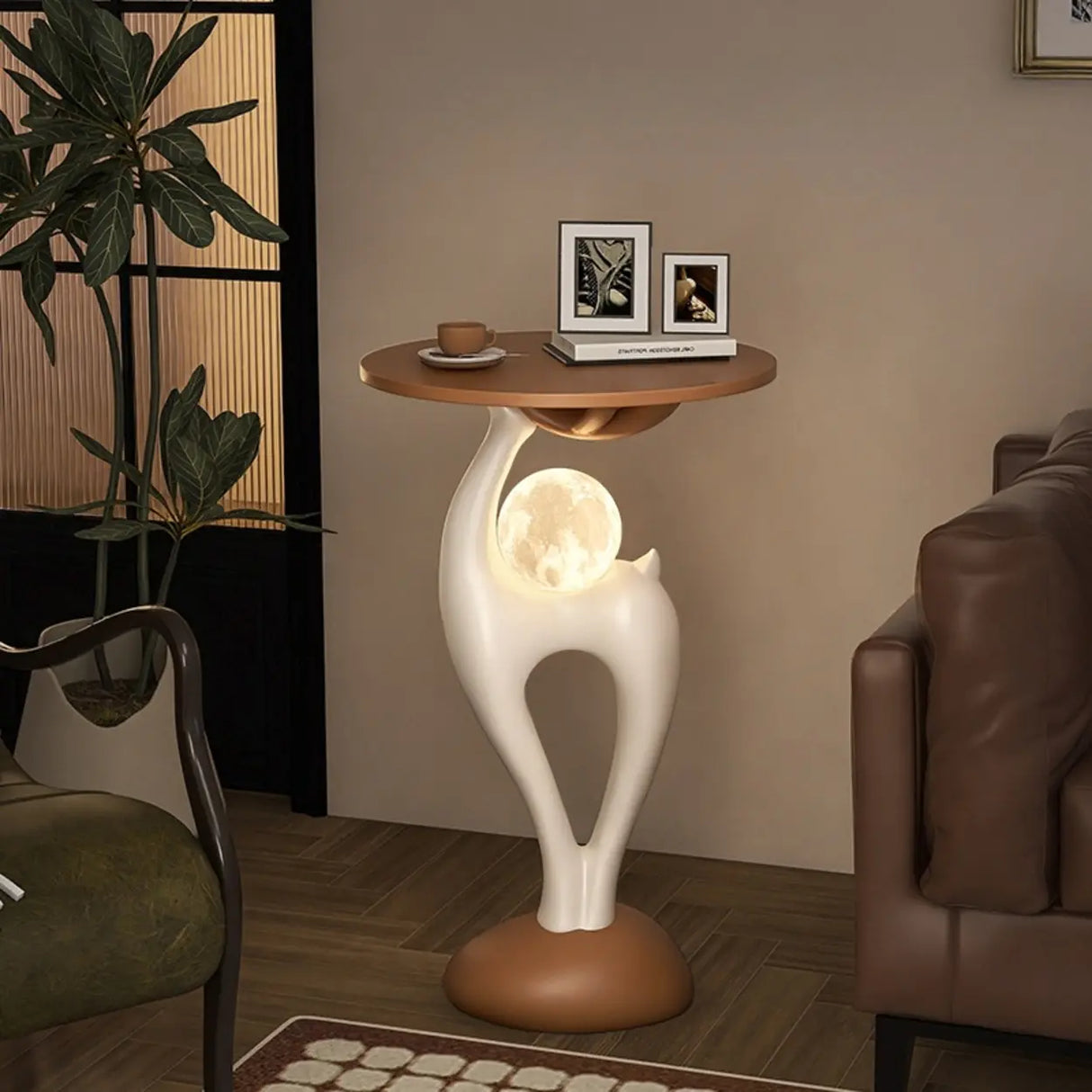 Modern Art Wood Sculptural Animal Side Table with Lighting Image - 4