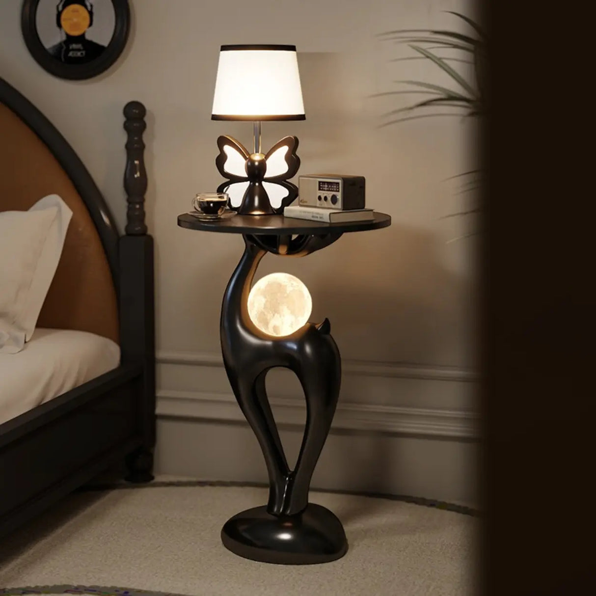 Modern Art Wood Sculptural Animal Side Table with Lighting Image - 5