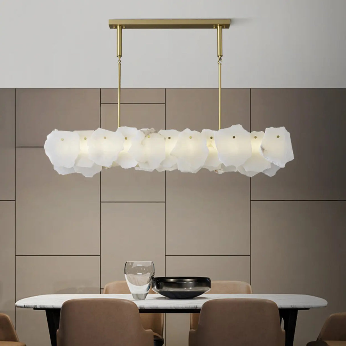 Modern Artistic Brass Alabaster linear Dining Room Island Light Image - 3