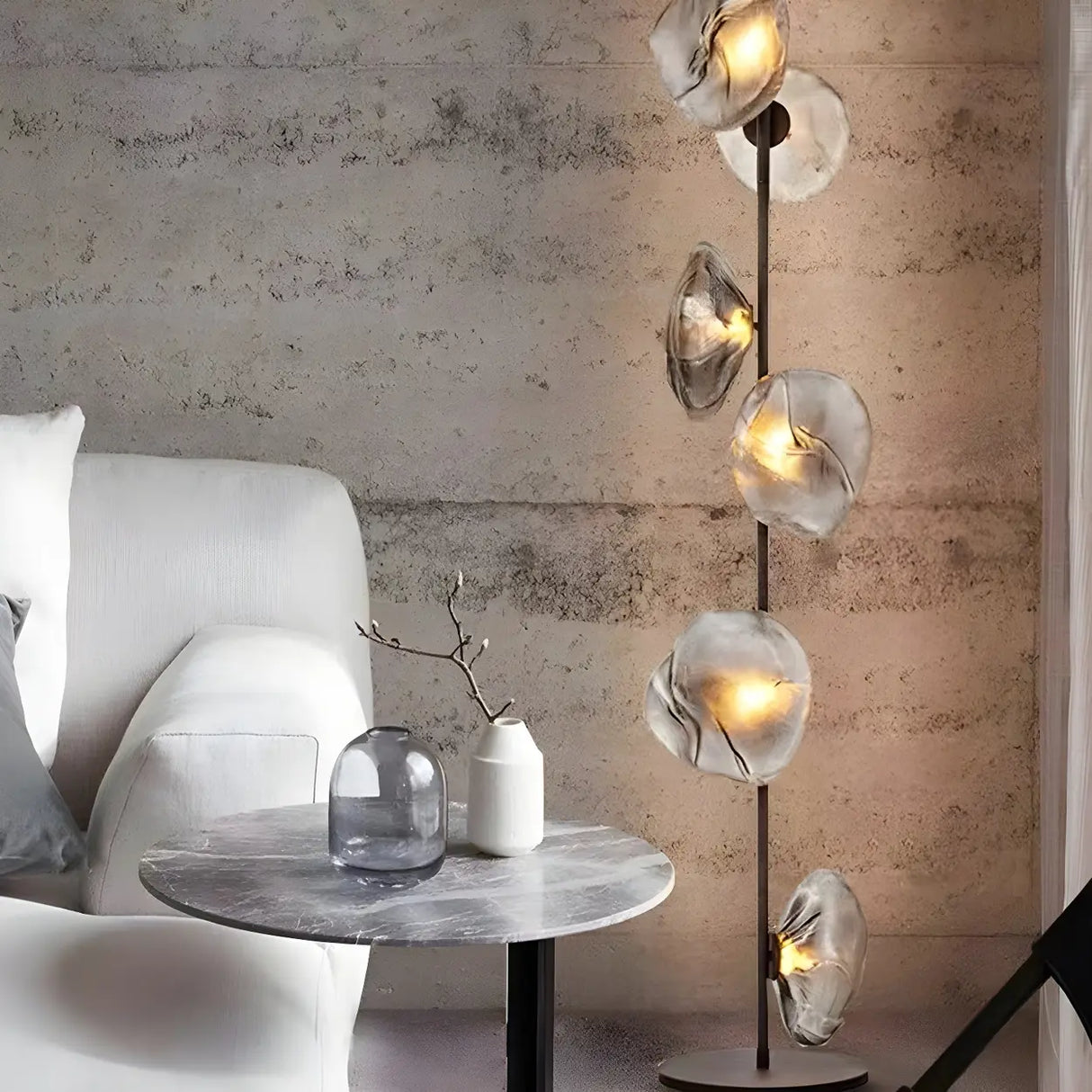 Modern Artistic Irregular Flower Clear Glass Floor Lamp Image - 4
