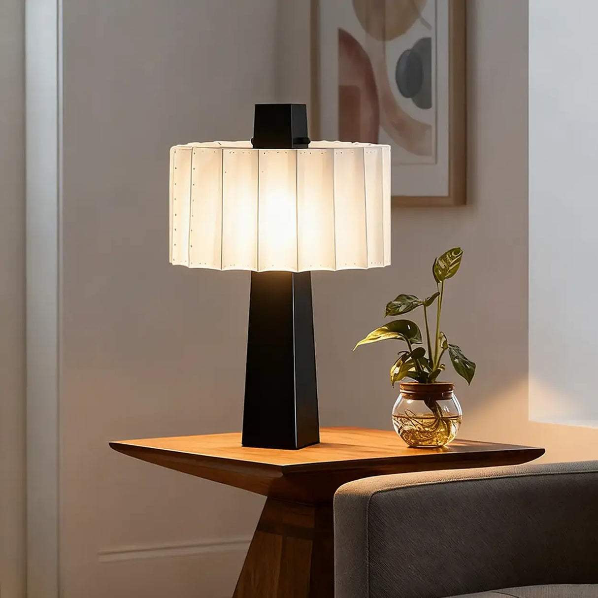 Modern Artistic LED Table Lamp with White Pleated Shade Image - 3