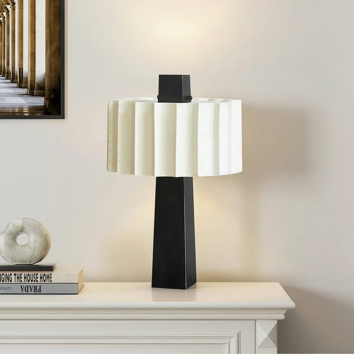 Modern Artistic LED Table Lamp with White Pleated Shade Image - 4