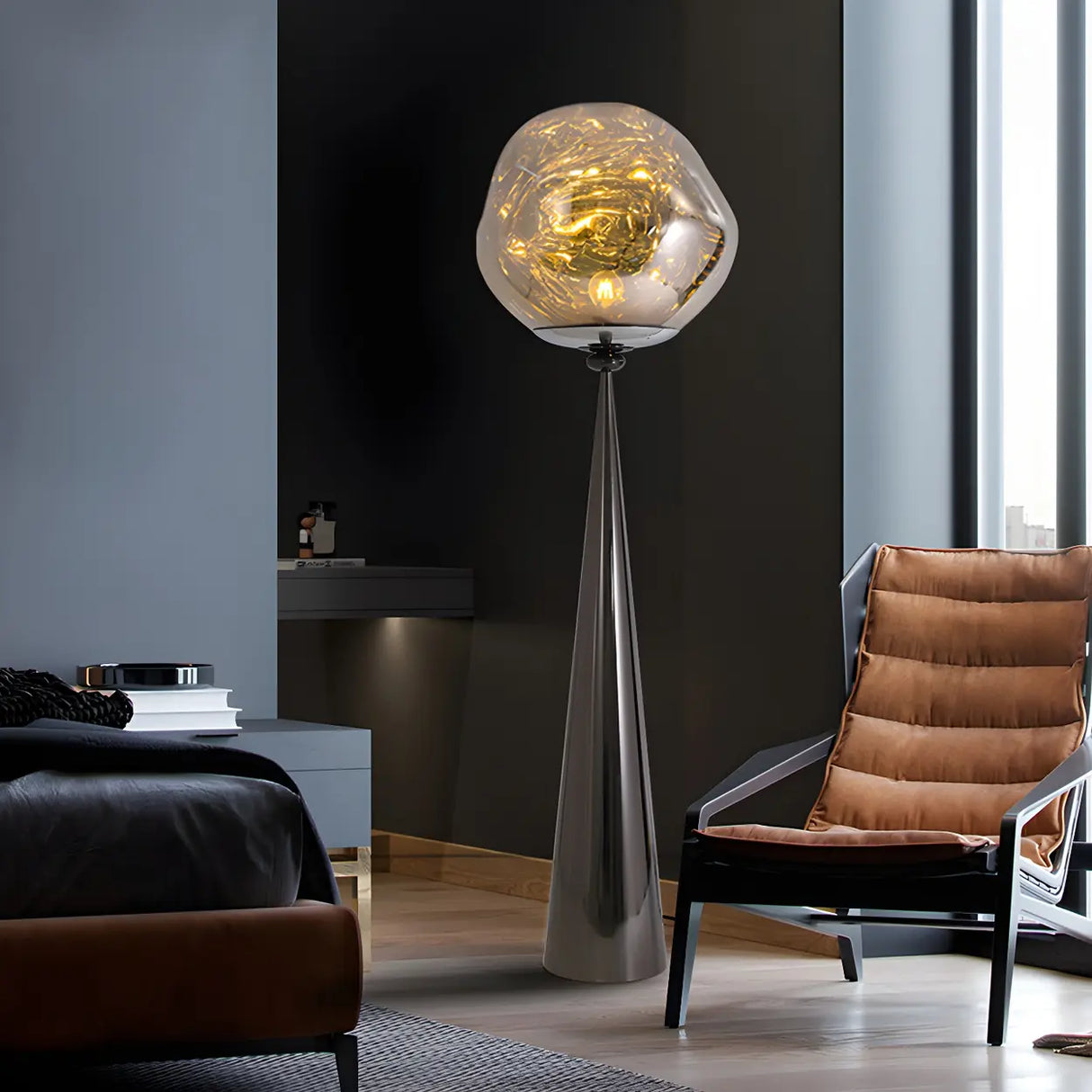 Modern Artistic Melted Globe Tapered Base Acrylic Floor Lamp Image - 3