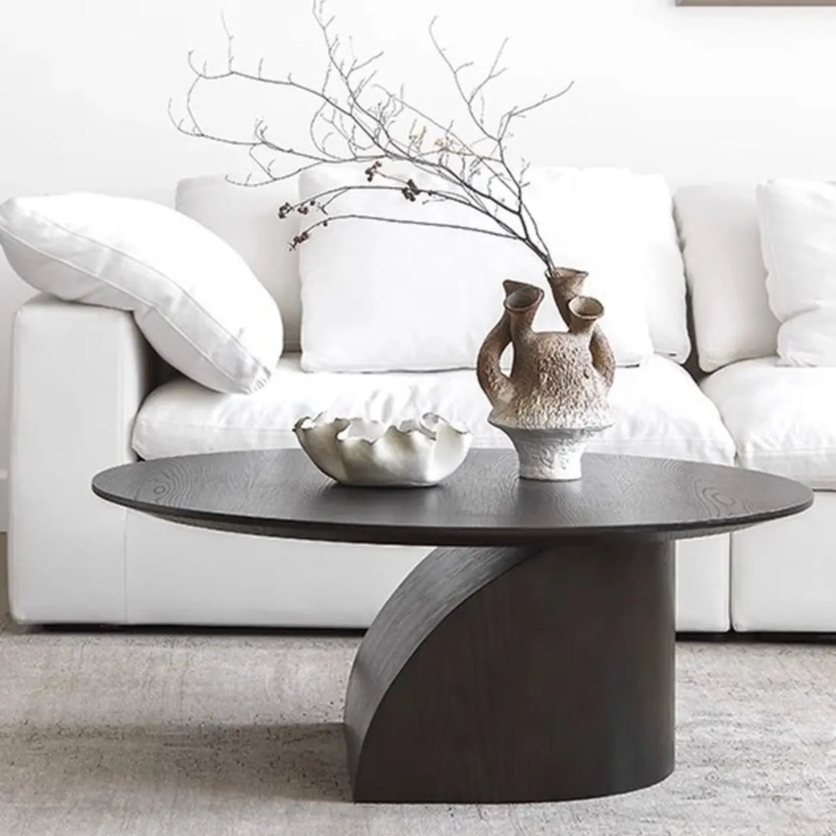 Modern Artistic Round Low-Profile Small Wood Coffee Table Image - 4