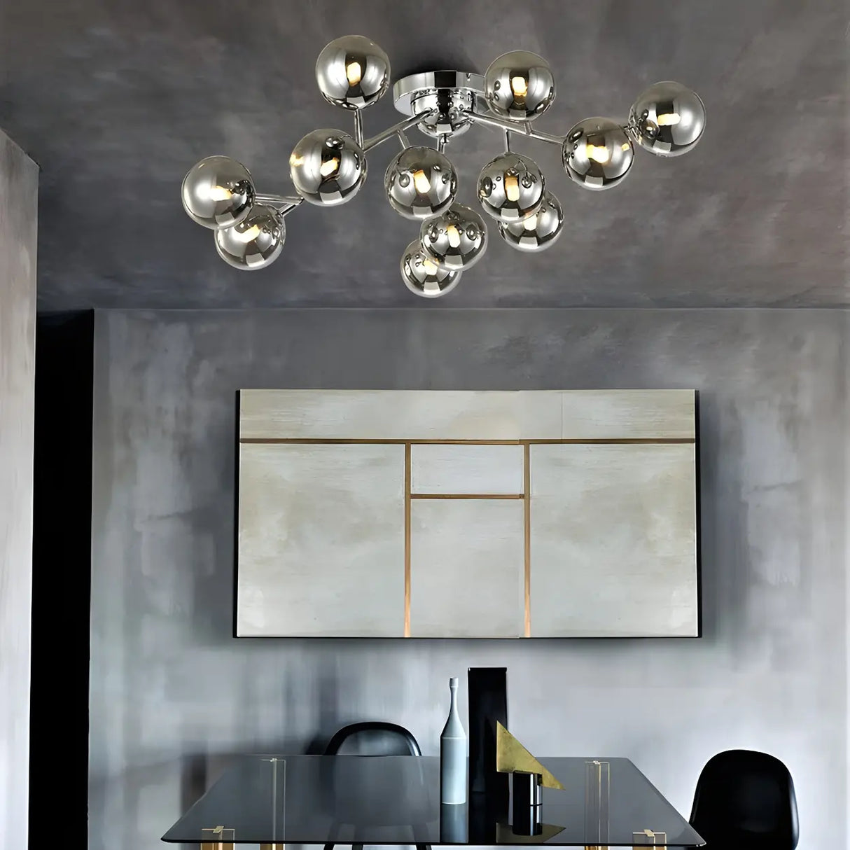 Modern Atomic Glass LED Semi-Flush Mount Lamp 12-Light Image - 3