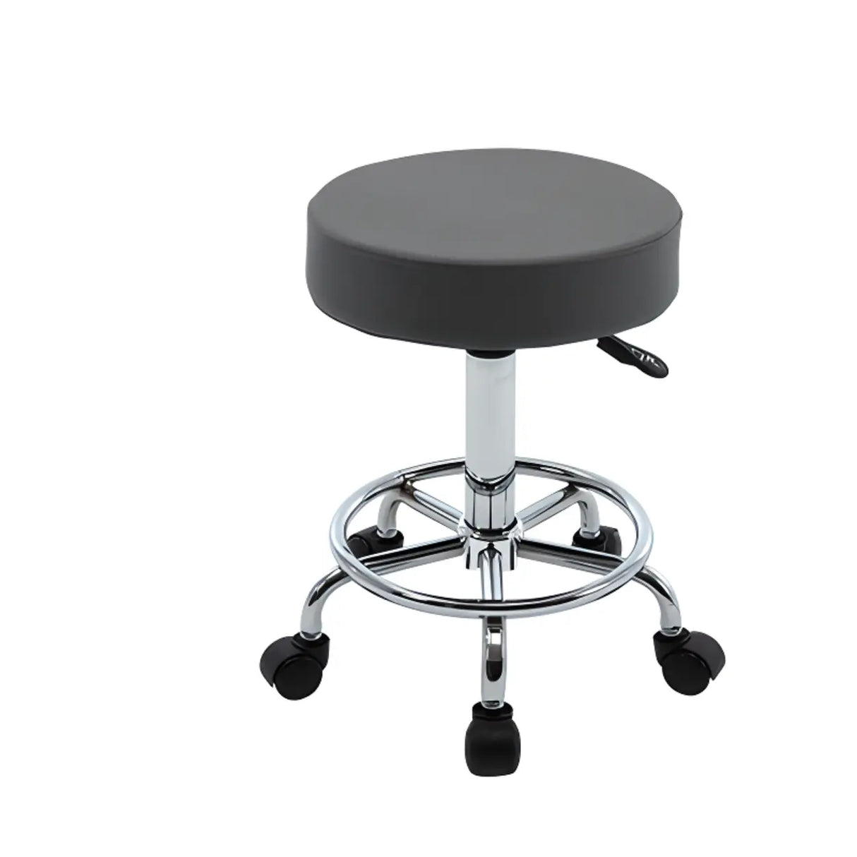 Modern Backless Black Round Steel Office Stool with Wheels Image - 10