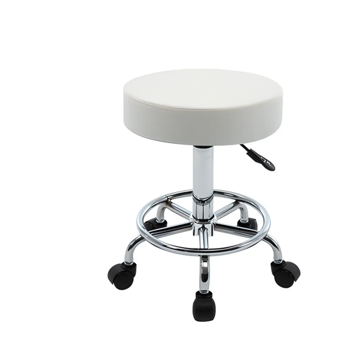Modern Backless Black Round Steel Office Stool with Wheels Image - 11