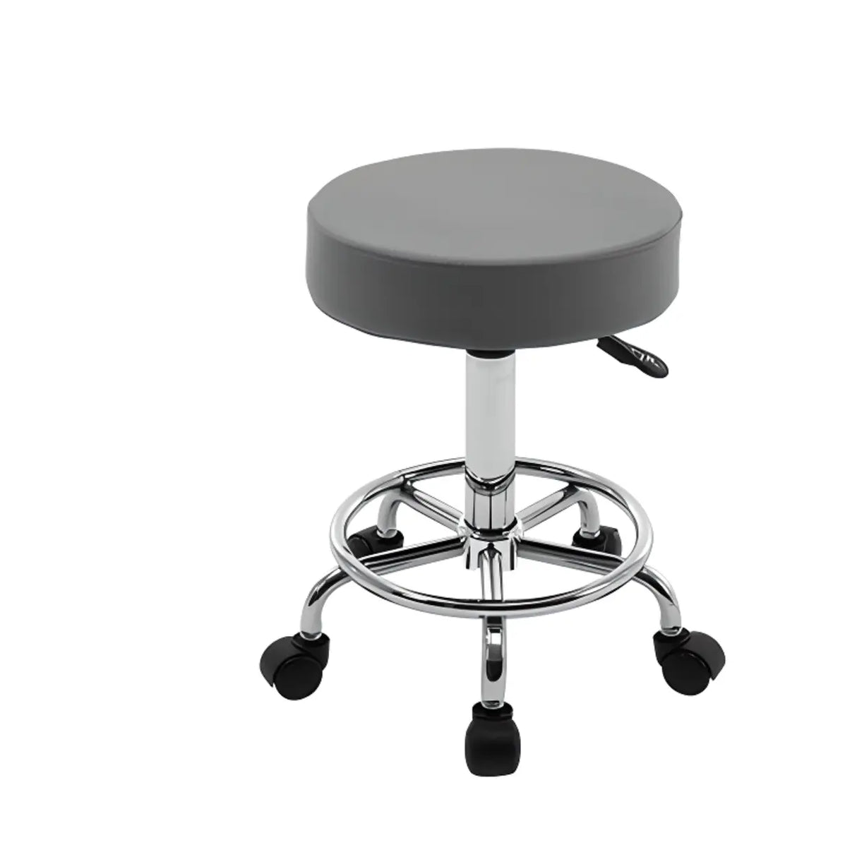 Modern Backless Black Round Steel Office Stool with Wheels Image - 12