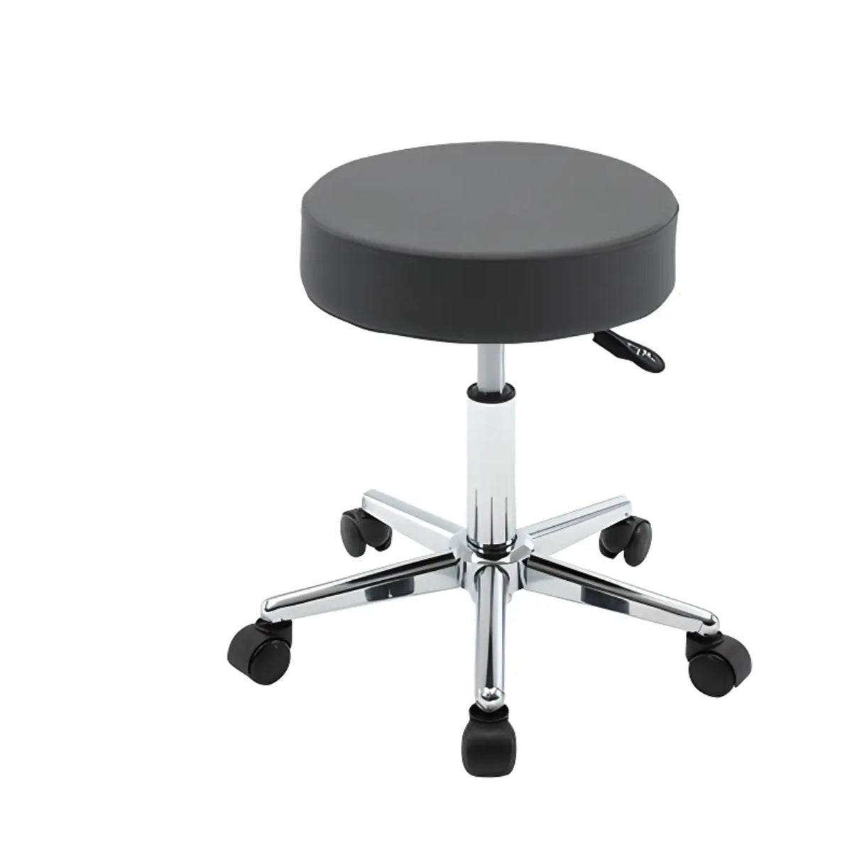Modern Backless Black Round Steel Office Stool with Wheels Image - 14
