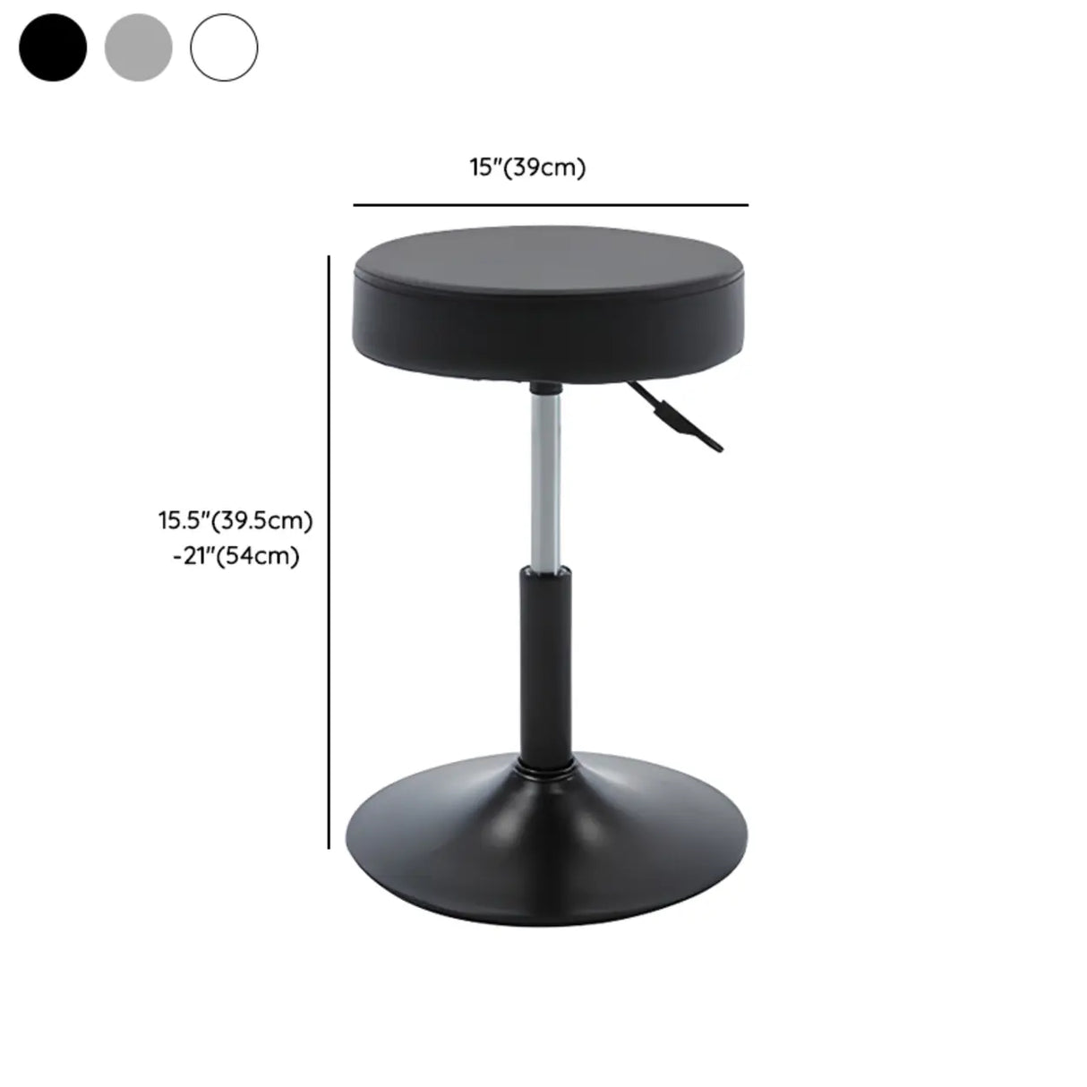 Modern Backless Black Round Steel Office Stool with Wheels