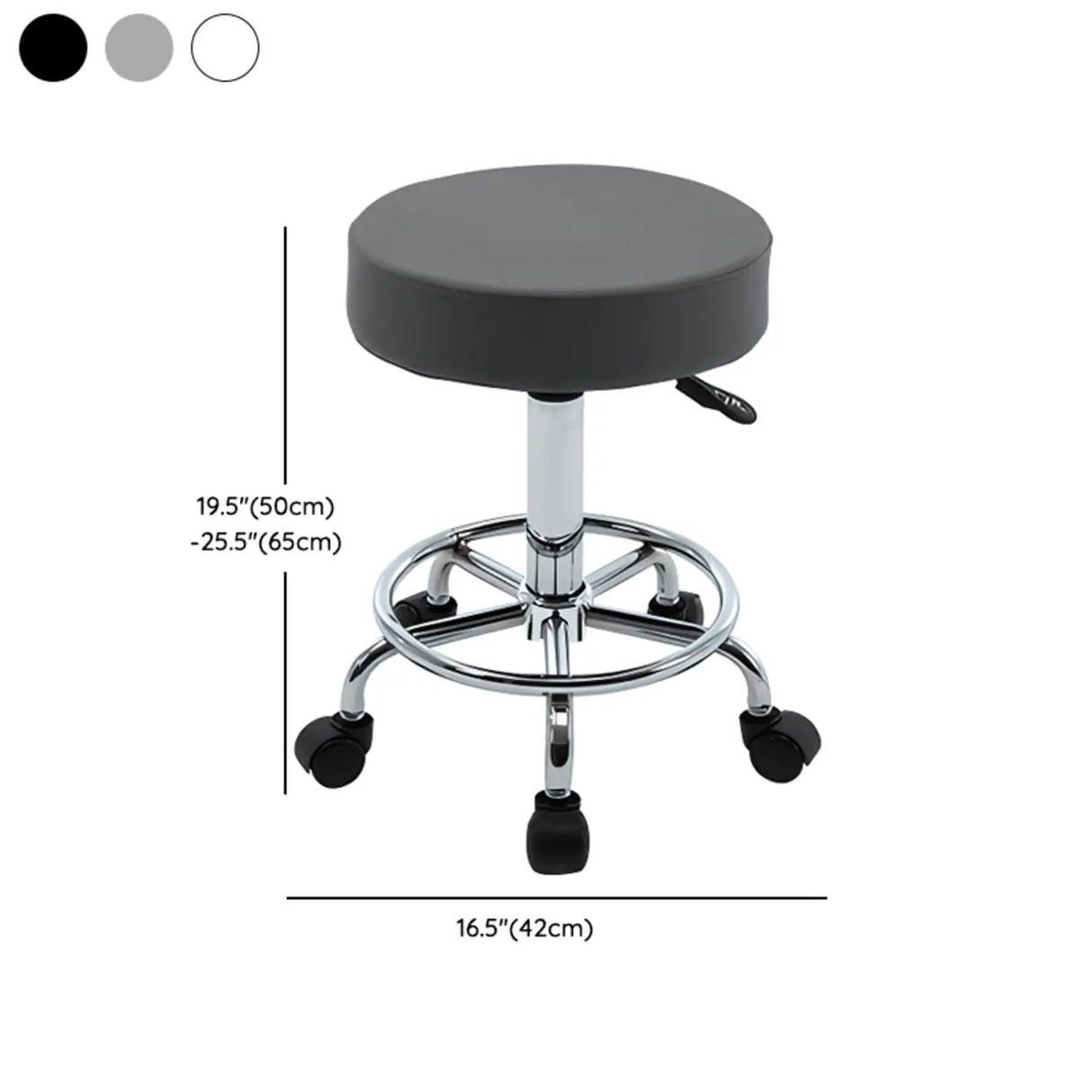 Modern Backless Black Round Steel Office Stool with Wheels Image - 18