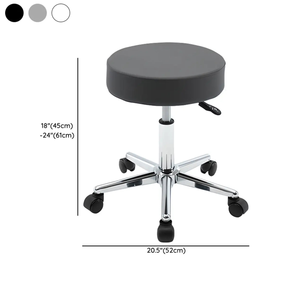 Modern Backless Black Round Steel Office Stool with Wheels Image - 19
