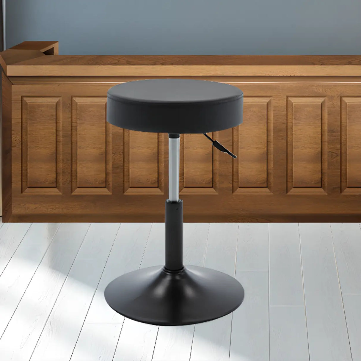 Modern Backless Black Round Steel Office Stool with Wheels Image - 3