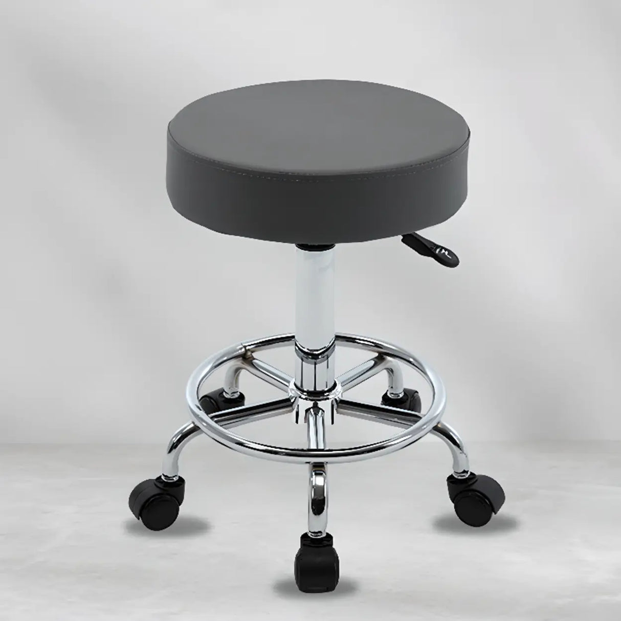 Modern Backless Black Round Steel Office Stool with Wheels Image - 4
