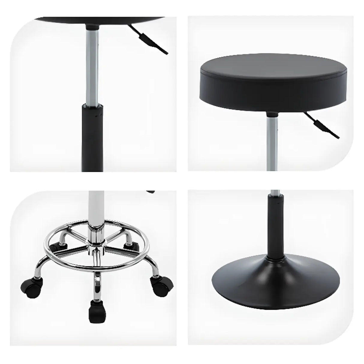 Modern Backless Black Round Steel Office Stool with Wheels Image - 5