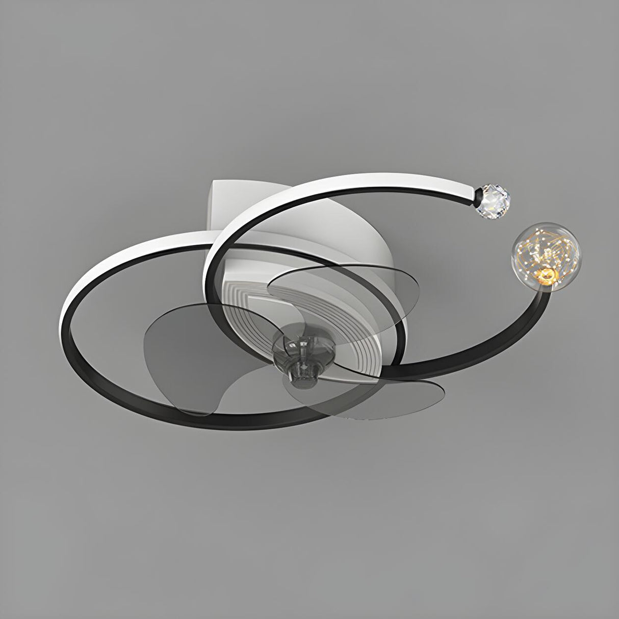 Modern Ball Decor Metal Double Ring Ceiling Fan Light Image - 10