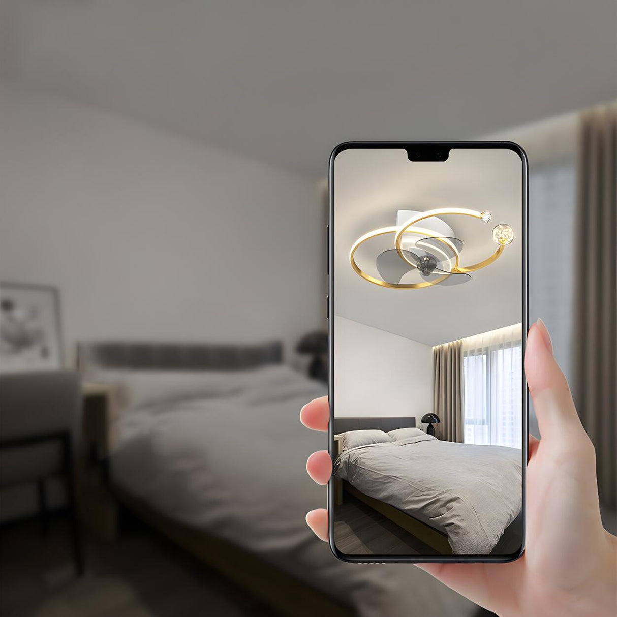 Modern Ball Decor Metal Double Ring Ceiling Fan Light Image - 16