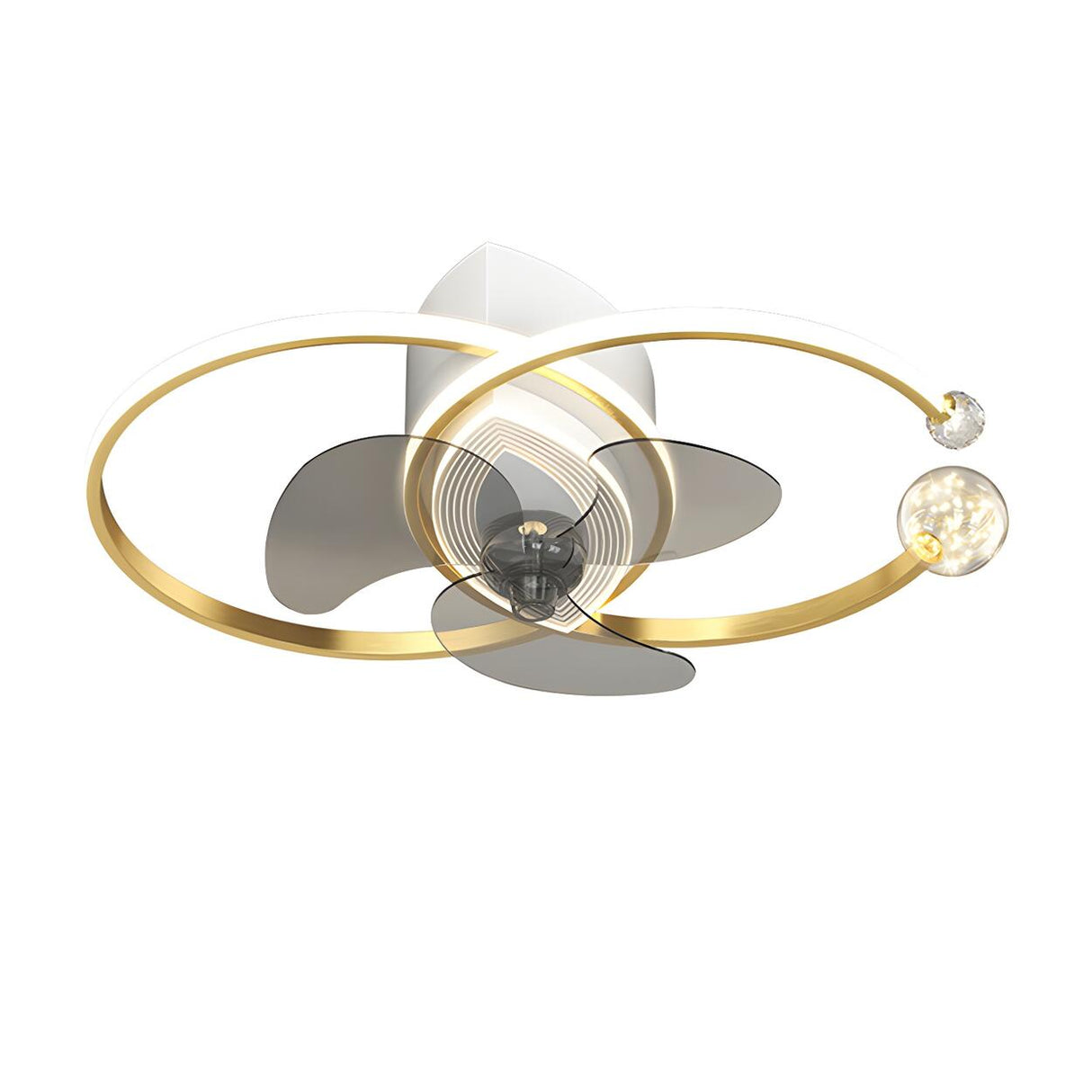 Modern Ball Decor Metal Double Ring Ceiling Fan Light Image - 6
